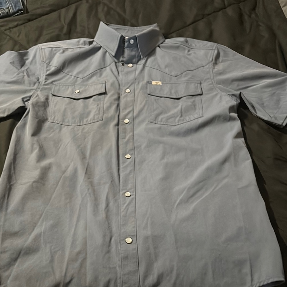 Blue Casual Button Down Shirt Lightweight Cotton